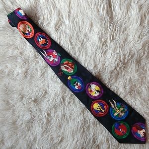 Vintage 90s Looney Tunes Mania 100% Silk Neck Tie Pop Culture Graphic Character